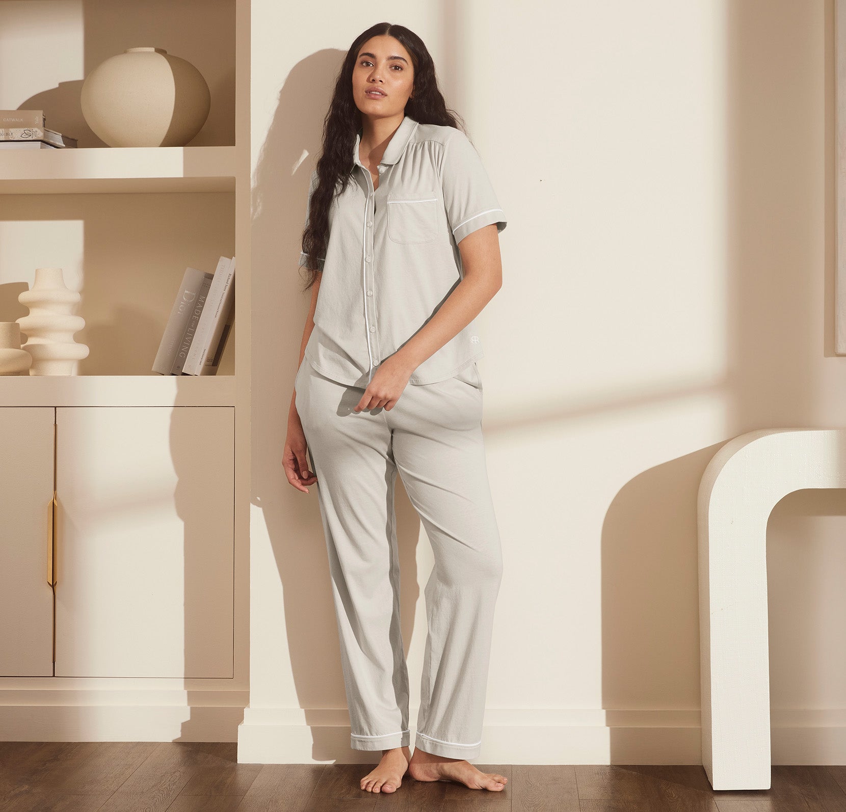 Model wearing Pajama Set in Mist