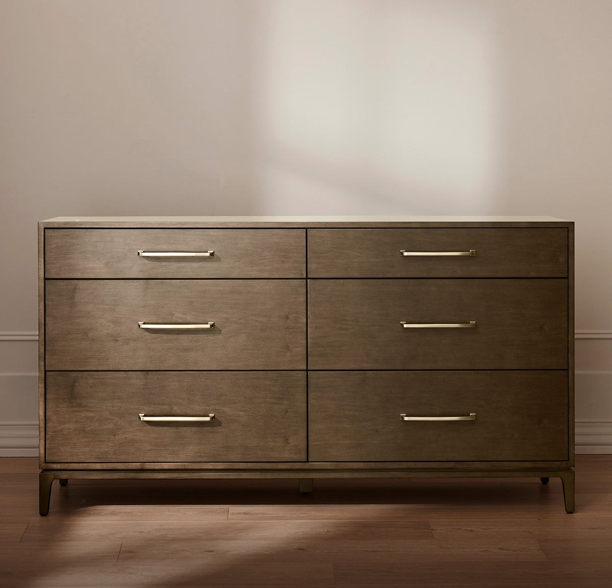 6-Drawer Wood Dresser - Espresso - Brass