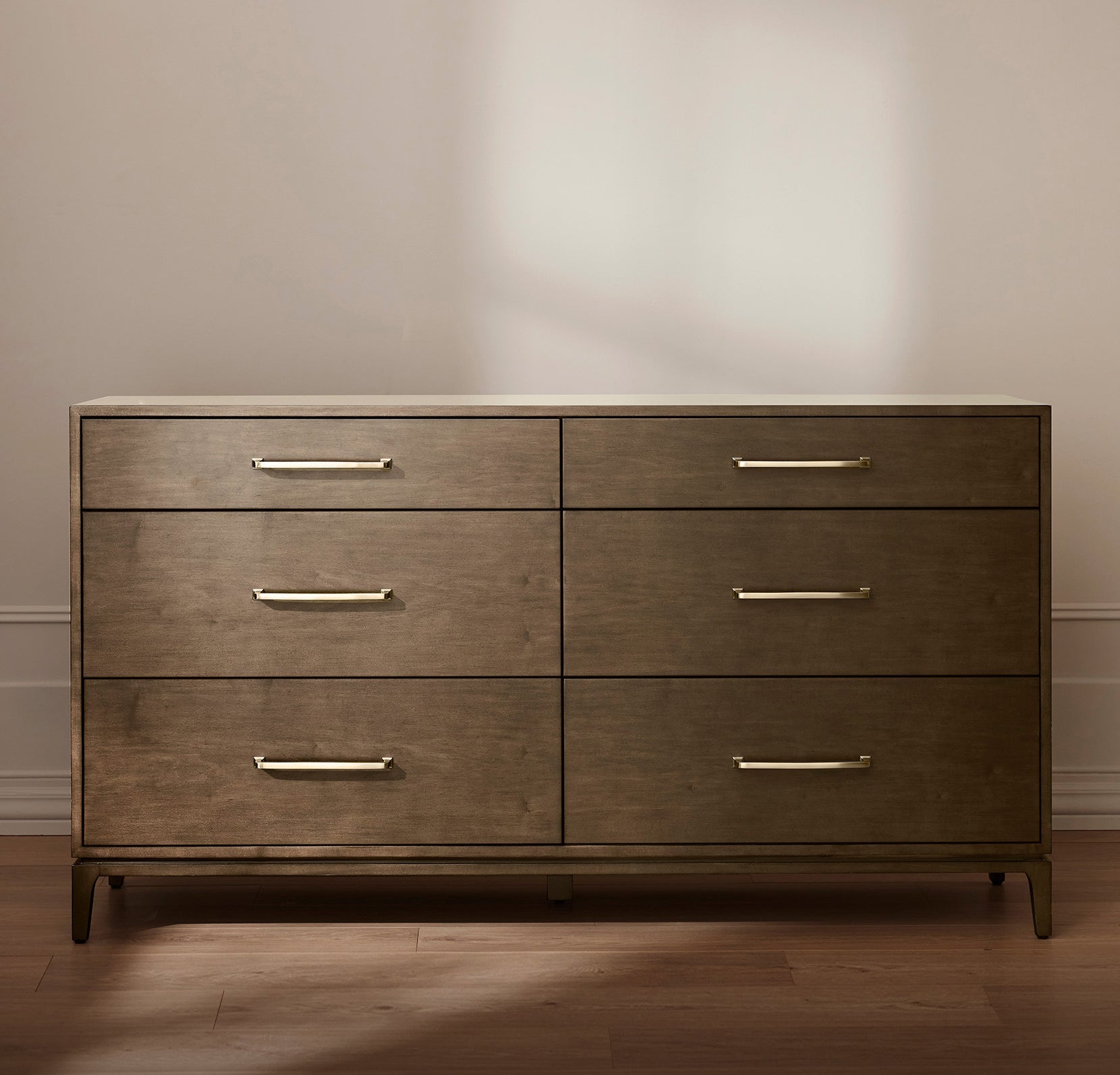 6-Drawer Wood Dresser - Espresso - Brass
