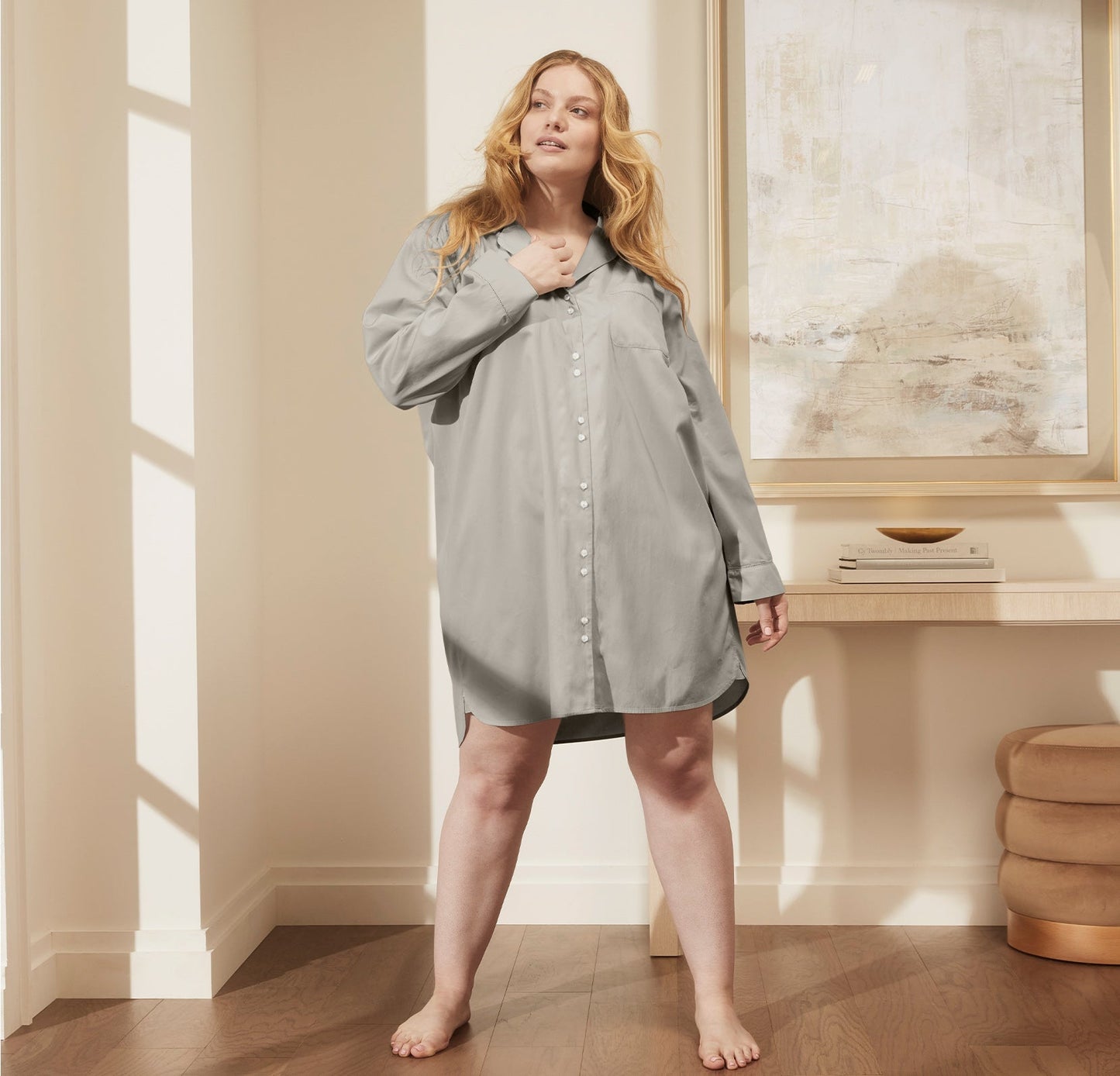 Model wearing Sleepshirt in Pewter