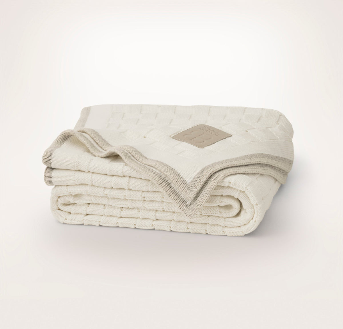 Basketweave Knit Throw Blanket - Cream/Pewter/Sand