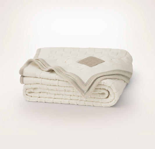 Basketweave Knit Throw Blanket - Cream/Pewter/Sand