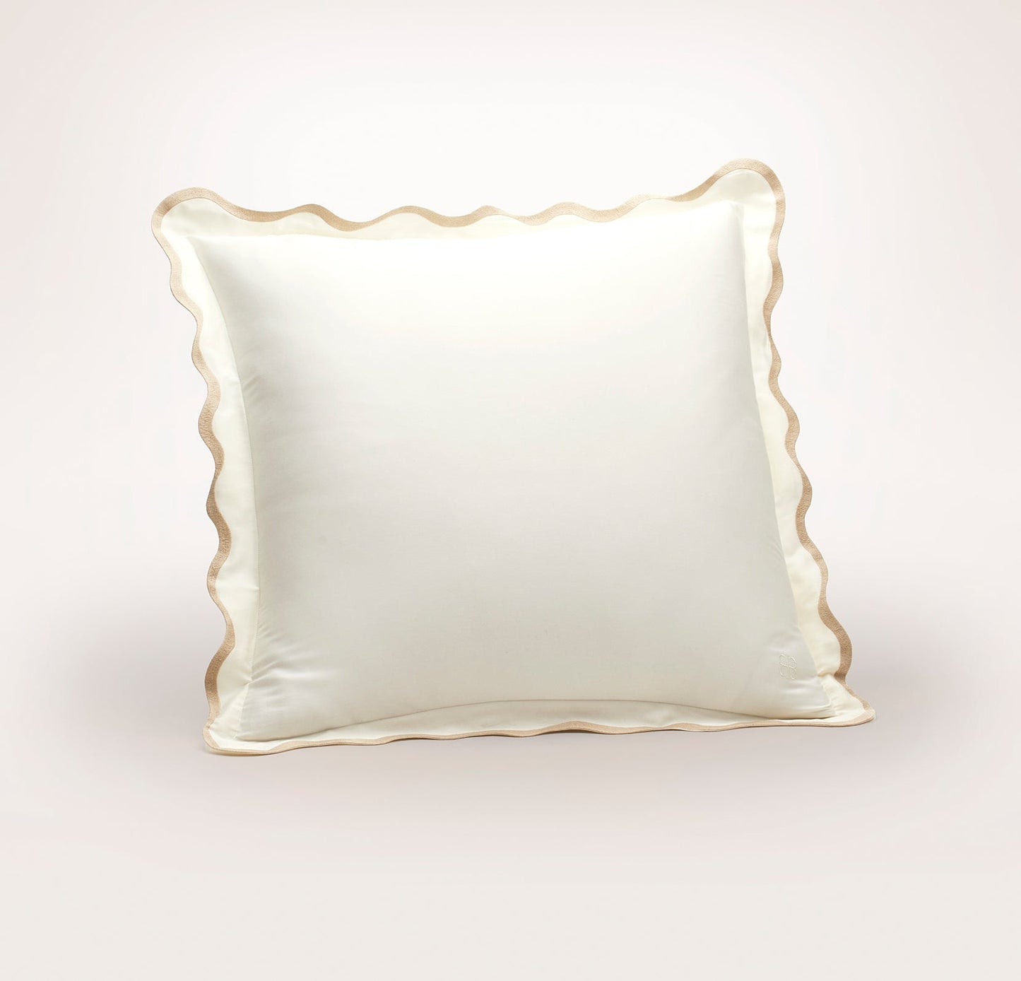 Signature Embellished Sham - Cream/Sand Curved Edge - Euro