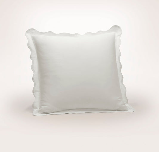 Percale Embellished Sham - White/White Curved Edge